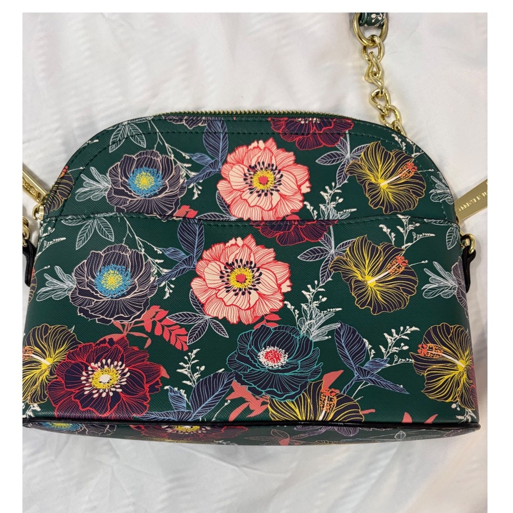 Steve Madden Floral Crossbody Bag Green Dome Purse Gold Chain Strap Tropical - Picture 5 of 7